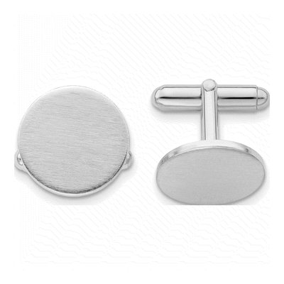 Men's Rhodium-Plated Satin Round Engravable Cuff Links