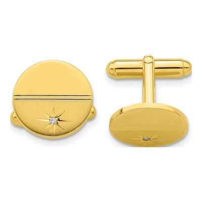 Gold-Plated Diamond Round Cuff Links