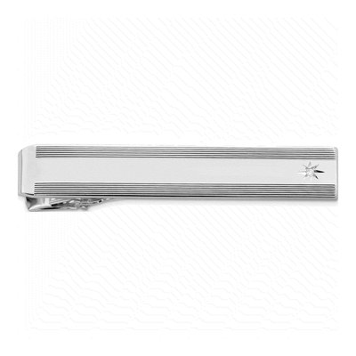 Men's Rhodium-Plated Diamond Engravable Tie Bar