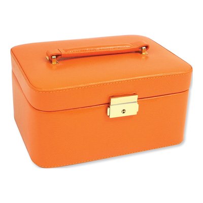 Orange Lizard-Textured Leather Locking Jewelry Case with – view 2