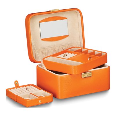 Orange Lizard-Textured Leather Locking Jewelry Case with