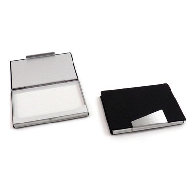 Black Leather And Silver-Tone Business Card Case – view 2