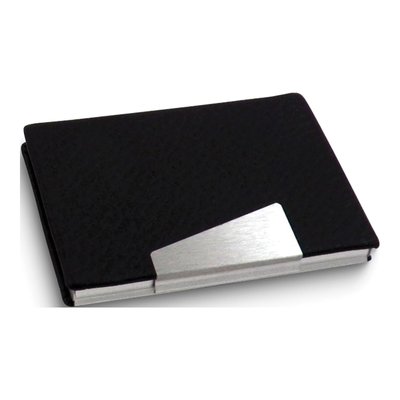 Black Leather And Silver-Tone Business Card Case