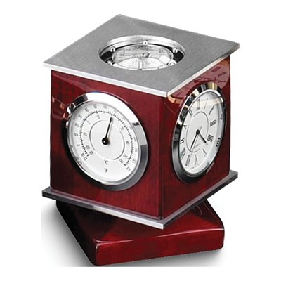 Rosewood Rotating Desk Clock with Compass & Engraving