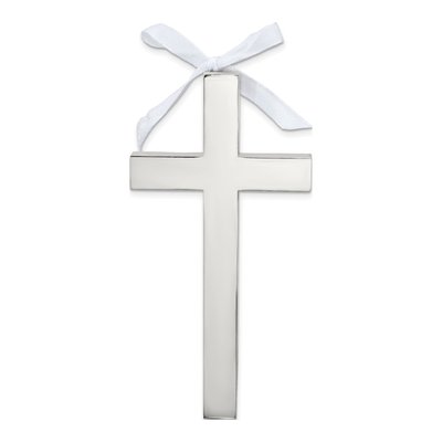 Silver-Plated Ribboned Cross Baby Keepsake