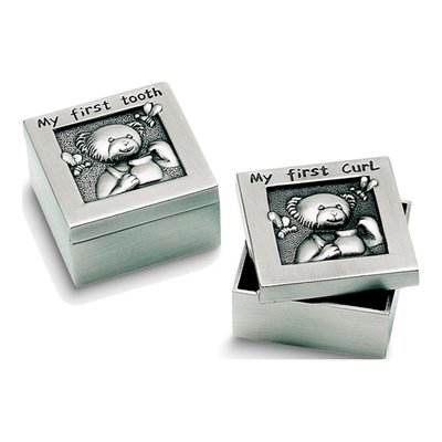 Pewter Teddy Bear First Tooth & Curl Keepsake Set