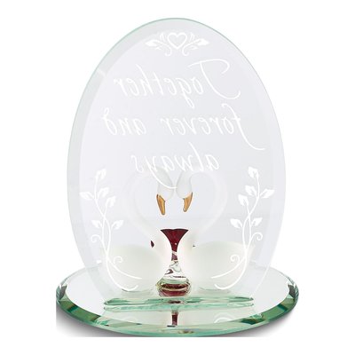 Swan Pair With Red Crystal Heart Together Forever And Always Handcrafted Glass Figurine – view 2