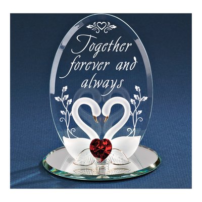 Swan Pair With Red Crystal Heart Together Forever And Always Handcrafted Glass Figurine – view 3