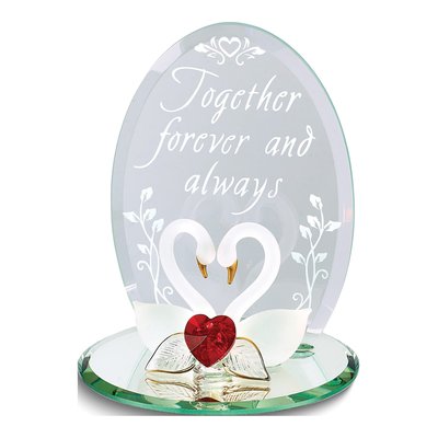 Swan Pair With Red Crystal Heart Together Forever And Always Handcrafted Glass Figurine