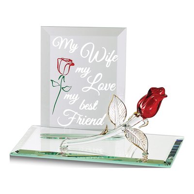 My Wife Love Best Friend Red Rose Handcrafted Glass Figurine