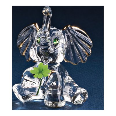 Good Luck Elephant With Clover Handcrafted Glass Figurine – view 3