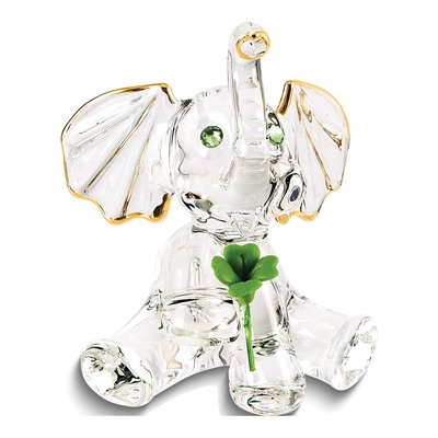 Good Luck Elephant With Clover Handcrafted Glass Figurine