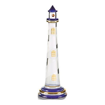 Blue Lighthouse Glass Figurine with 22k Gold Trim