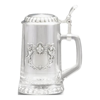 Engravable Pewter Fleur de Lis Glass Beer Stein