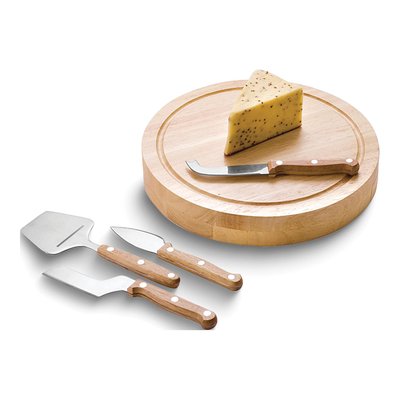 Rubberwood Cheese Board with Stainless Tools Set