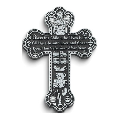 Pewter-Tone Bless This Child Cross Pendant