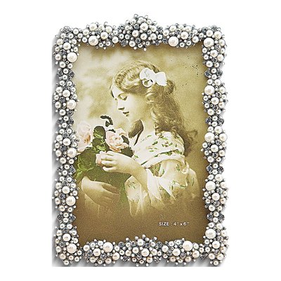Jeweled Simulated Pearl Cluster 4x6 Photo Frame Gift