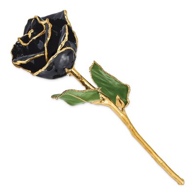 Black Lacquered Real Rose with Gold Trim – view 2