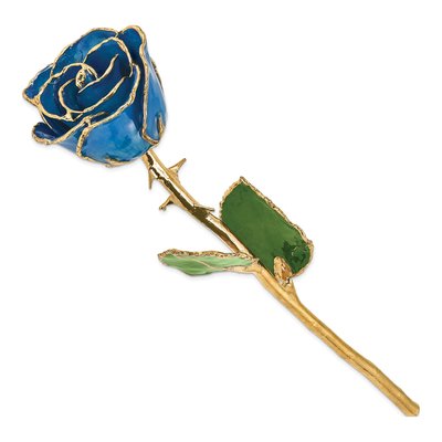 Lacquer-Dipped Blue Real Rose with 24k Gold Trim – view 2