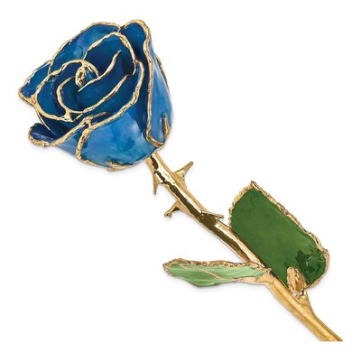 Lacquer-Dipped Blue Real Rose with 24k Gold Trim