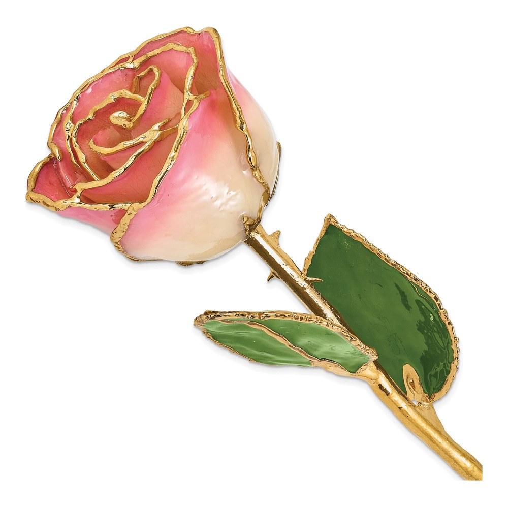 Lacquer Dipped Real Rose with Gold Trim