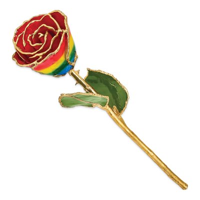 Lacquered Rainbow Real Rose with Gold Trim – view 2