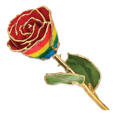 Lacquered Rainbow Real Rose with Gold Trim