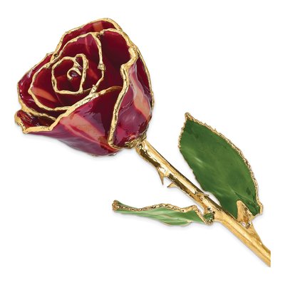 Lacquer Dipped Real Rose with Gold Trim