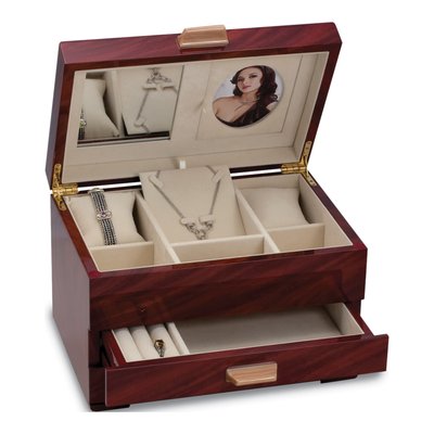 Mahogany Veneer 1-Drawer Wooden Jewelry Box – view 2