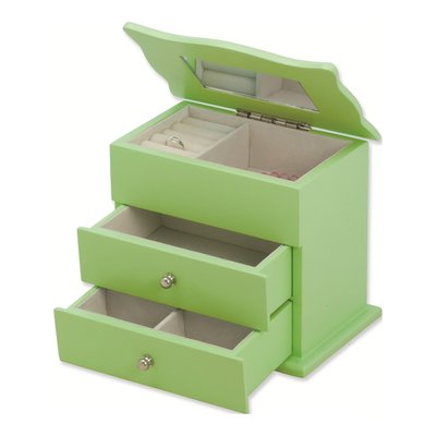 Green Wooden Jewelry Box with Mirror & Drawers – view 2