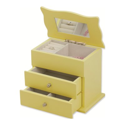 Yellow Wooden Jewelry Box with Mirror & Drawers – view 2
