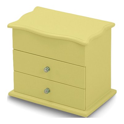 Yellow Wooden Jewelry Box with Mirror & Drawers