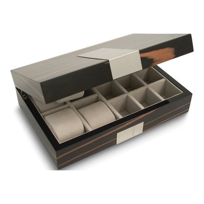 Ebony Burlwood 4-Watch & Cuff Link Storage Box