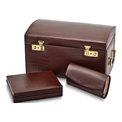 Brown Leather 6-Drawer Jewelry Case & Travel Case