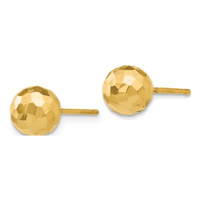 14K Yellow Gold Diamond-Cut Puffed Ball Stud Earrings – view 3