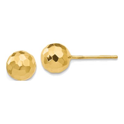14K Yellow Gold Diamond-Cut Puffed Ball Stud Earrings