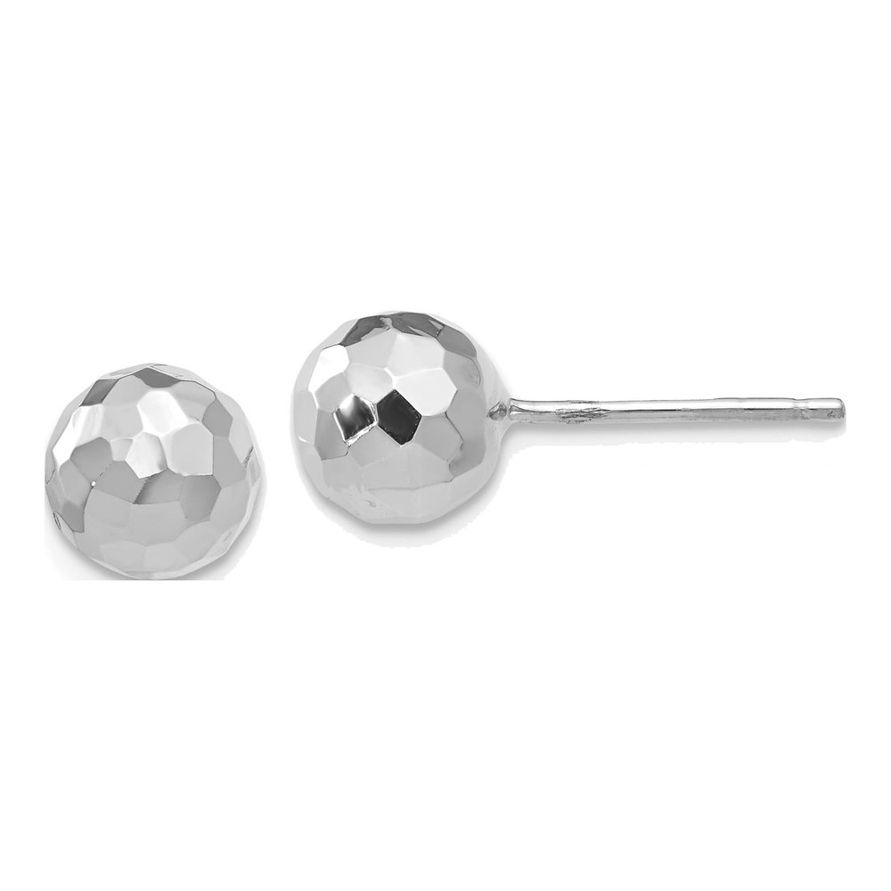 14K White Gold Diamond-Cut Ball Stud Earrings