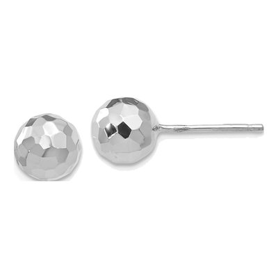 14K White Gold Diamond-Cut Ball Stud Earrings