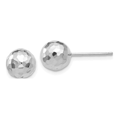 14K White Gold Diamond-Cut Puffed Ball Stud Earrings