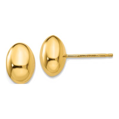 14K Yellow Gold Puffed Oval Button Stud Earrings