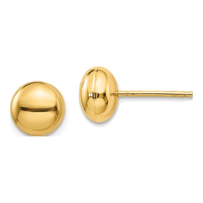 14K Yellow Gold Puffed Round Button Stud Earrings