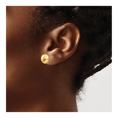 14K Yellow Gold Puffed Round Button Stud Earrings – view 4