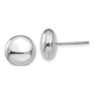 14K White Gold Puffed Button Stud Earrings