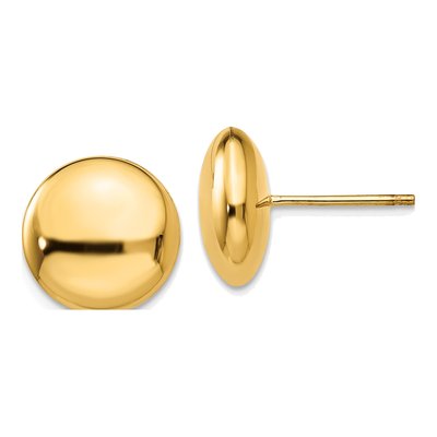 14K Yellow Gold Puffed Button Stud Earrings