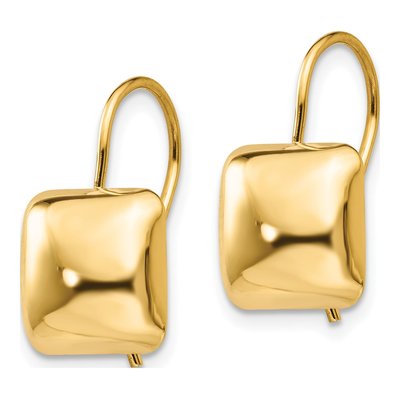 14K Yellow Gold Puffed Square Kidney Wire Dangle Earrings – view 3