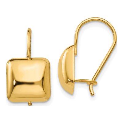 14K Yellow Gold Puffed Square Kidney Wire Dangle Earrings