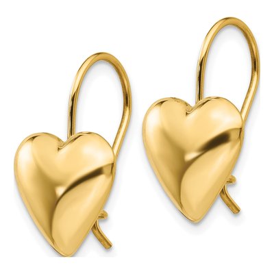 14K Yellow Gold Puffed Heart Kidney Wire Dangle Earrings – view 2