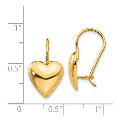 14K Yellow Gold Puffed Heart Kidney Wire Dangle Earrings – view 4