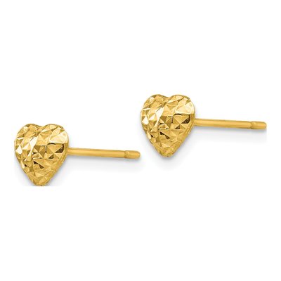 14K Yellow Gold Puffed Heart Stud Earrings – view 3