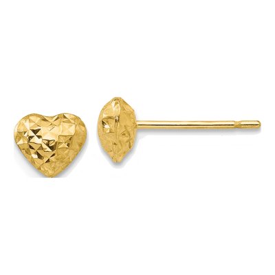 14K Yellow Gold Puffed Heart Stud Earrings